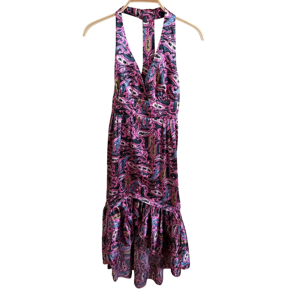 Charlotte Russe Pink Paisley Halter High-Low Ruffle Dress Y2K Boho Small